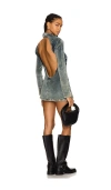 Masha Popova Twisted Front Open Back Plush Dress In Blue