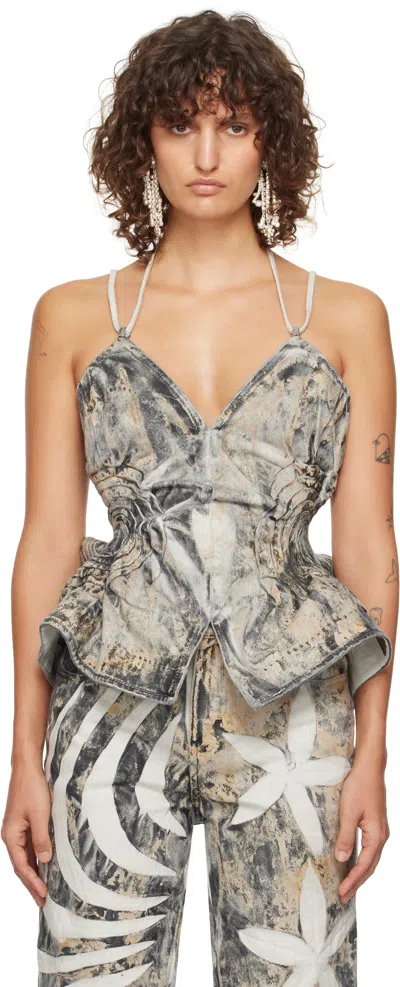 Masha Popova White & Black Drift Tank Top In Noct Earth Camo