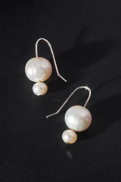 Maslo Double Orb Pearl Earrings In Beige