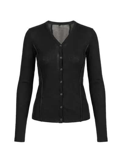 Masnada Chiffon-insert Ribbed Cardigan In Black