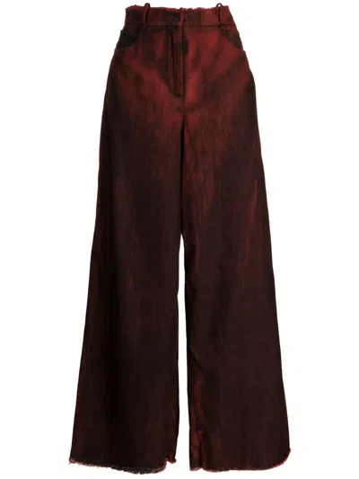 Masnada Distressed Wide-leg Jeans In Red