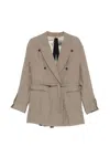 Masnada Double-breasted Belted Blazer In Neutral