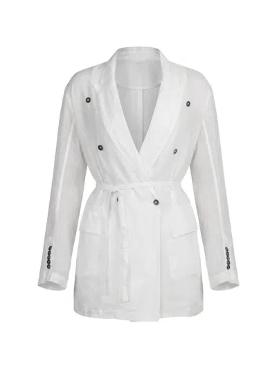 Masnada Double-breasted Belted Coat In White