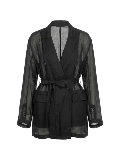 Masnada Double-breasted Belted Jacket In Black