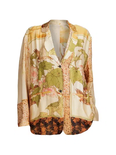 Masnada Floral-print Patchwork Jacket In Brown