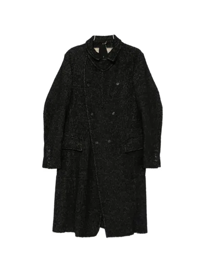 Masnada Herringbone Double-breasted Coat In Black
