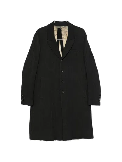 Masnada Herringbone-pattern Buttoned Coat In Black