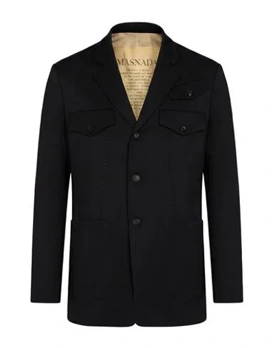 Masnada Man Blazer Black Size 40 Wool, Elastane In Blue