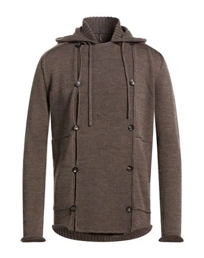 Masnada Man Cardigan Light Brown Size M Merino Wool, Linen In Sand