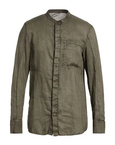 Masnada Man Shirt Military Green Size 40 Ramie In Gray