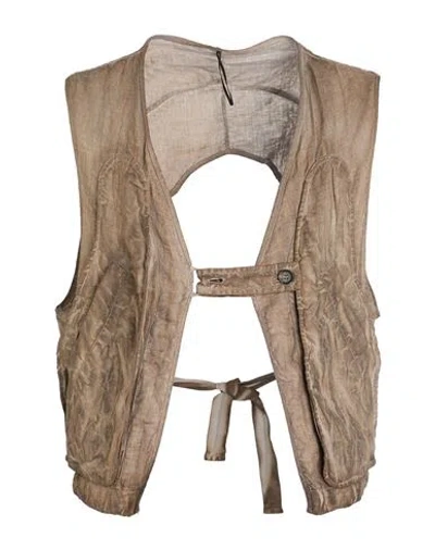 Masnada Man Tailored Vest Khaki Size 40 Linen In Beige