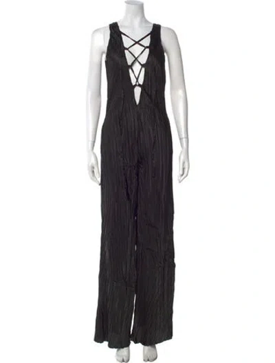 Pre-owned Masnada Plunge Neckline Jumpsuit In Black