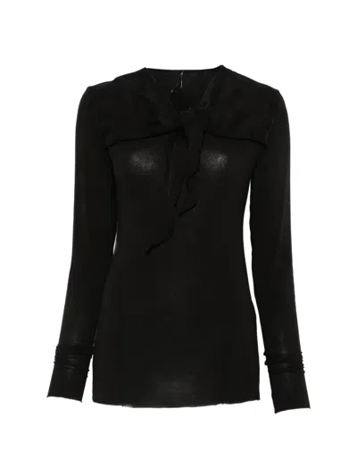 Masnada Pussy-bow Long-sleeve Top In Black