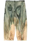 Masnada Tie-dye Cropped Cotton Trousers In Blue