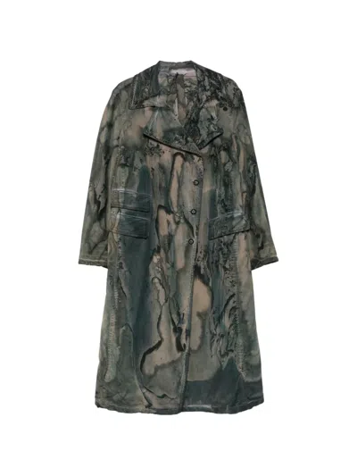 Masnada Tie-dye Belted Coat In Green