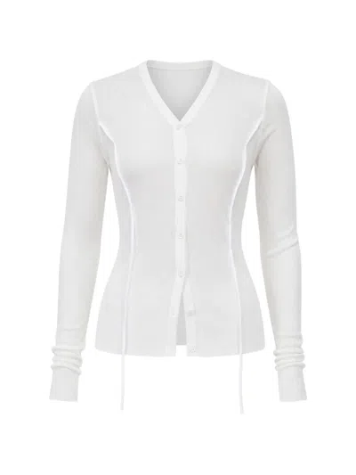 Masnada V-neck Chiffon-insert Cardigan In White