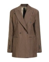 Masnada Woman Blazer Brown Size 6 Cotton, Wool, Metallic Fiber