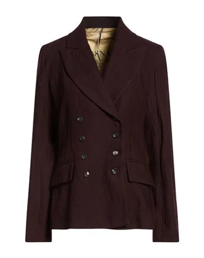 Masnada Woman Blazer Plum Size 8 Wool, Cotton, Metal In Brown