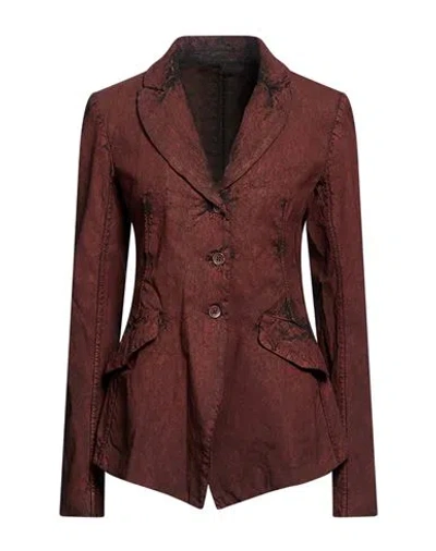 Masnada Woman Blazer Rust Size 10 Linen, Viscose, Elastane In Brown