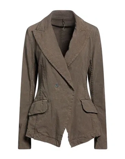 Masnada Woman Blazer Taupe Size 4 Linen, Viscose, Elastane In Grey