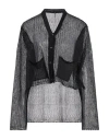 Masnada Woman Cardigan Black Size M Linen, Thermoplastic Polyurethane, Cotton, Polyester In Black