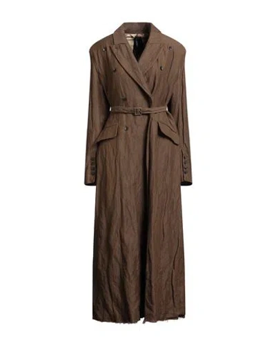 Masnada Woman Coat Brown Size 4 Cotton, Wool, Metal