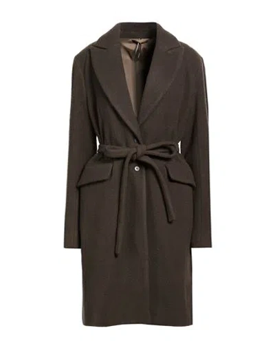 Masnada Woman Coat Dark Brown Size 10 Wool, Cotton, Polyamide