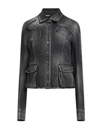 Masnada Woman Denim Outerwear Black Size 4 Cotton, Elastane
