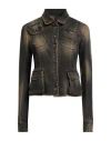 Masnada Woman Denim Outerwear Black Size 4 Cotton, Elastane In Brown