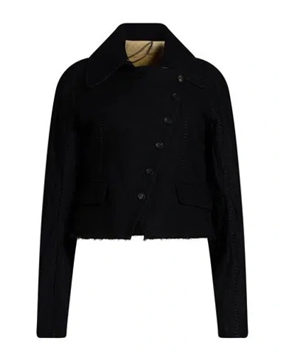 Masnada Woman Jacket Black Size 2 Virgin Wool, Cotton, Metal