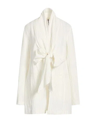 Masnada Woman Jacket Ivory Size 10 Cotton, Linen, Wool In Neutral