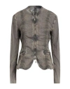 Masnada Woman Jacket Military Green Size 6 Linen, Viscose, Elastane In Gray