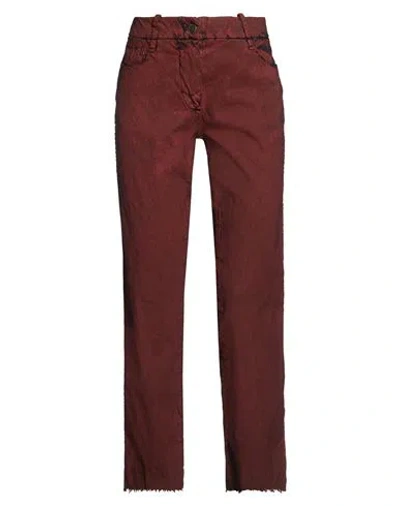 Masnada Woman Pants Burgundy Size 6 Linen, Viscose, Elastane