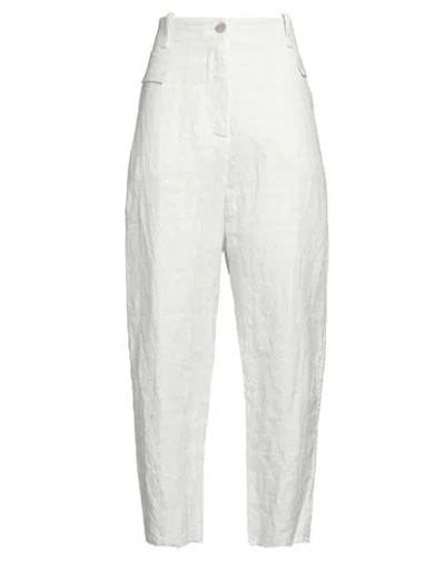 Masnada Woman Pants Ivory Size 4 Hemp, Cotton, Metal In White