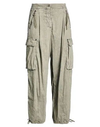 Masnada Woman Pants Military Green Size 2 Cotton, Linen, Elastane