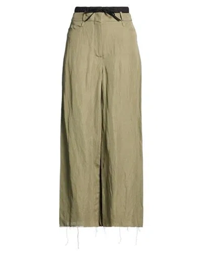 Masnada Woman Pants Military Green Size 8 Viscose, Linen
