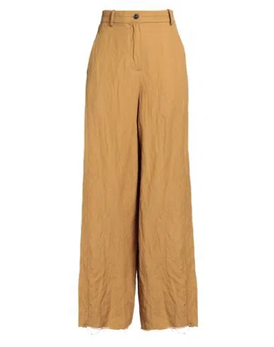 Masnada Woman Pants Mustard Size 4 Cotton, Wool, Metal In Yellow