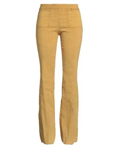 Masnada Woman Pants Mustard Size 4 Linen, Viscose, Elastane In Brown