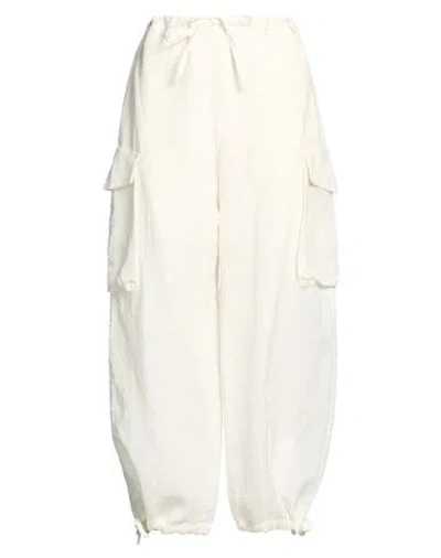 Masnada Woman Pants Off White Size 4 Viscose, Linen
