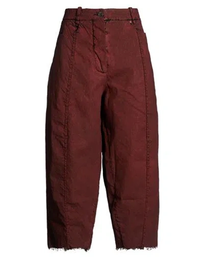Masnada Woman Pants Rust Size 2 Linen, Viscose, Elastane In Red