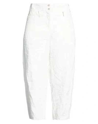 Masnada Woman Pants White Size 4 Cotton, Viscose, Metallic Fiber