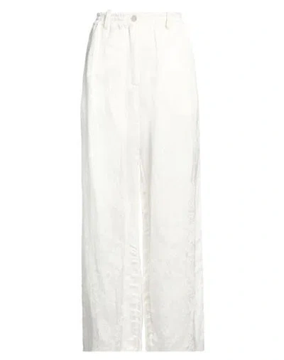 Masnada Woman Pants White Size 6 Acetate, Viscose, Linen