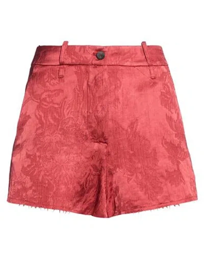 Masnada Woman Shorts & Bermuda Shorts Brick Size 6 Acetate, Viscose, Linen In Red