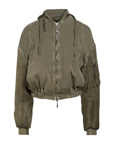 Masnada Woman Sweatshirt Military Green Size 2 Cotton, Elastane, Silk