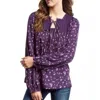 Mason & Belle Floral Cotton Blend Blouse In Plum