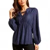 Mason & Belle Lace Cinched Waist Blouse In Navy