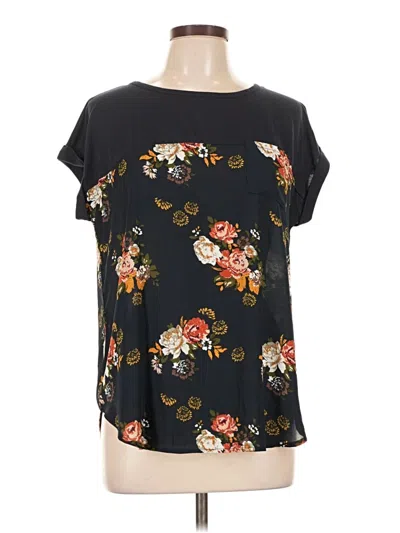 Pre-owned Mason & Belle Short Sleeve Top Black Floral Pattern Scoop Neck Tops