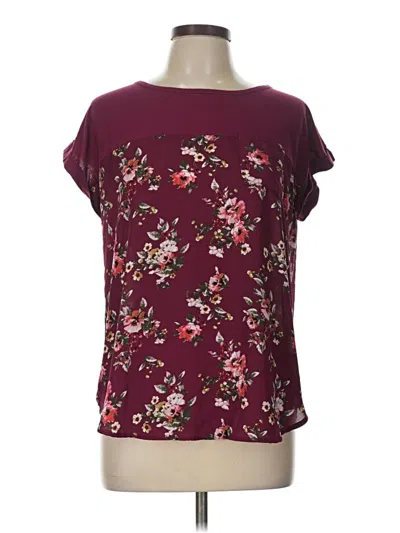 Pre-owned Mason & Belle Short Sleeve Top Burgundy Floral Pattern Scoop Neck Tops
