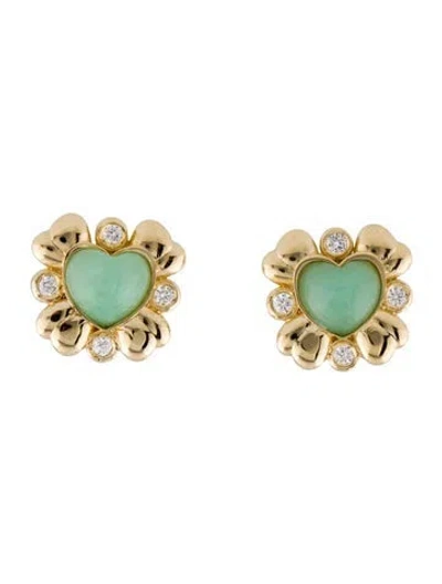 Pre-owned Mason And Books 14k Chalcedony & Diamond Blooming Love Heart Stud Earrings In Multi