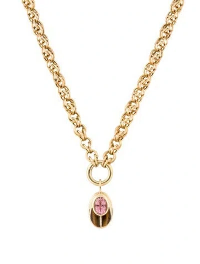 Pre-owned Mason And Books 14k Tiger's Eye, Tourmaline & Diamond Love Bug Pendant W/crochet Chain & Hinge Enhancer, 18.25" In Multi